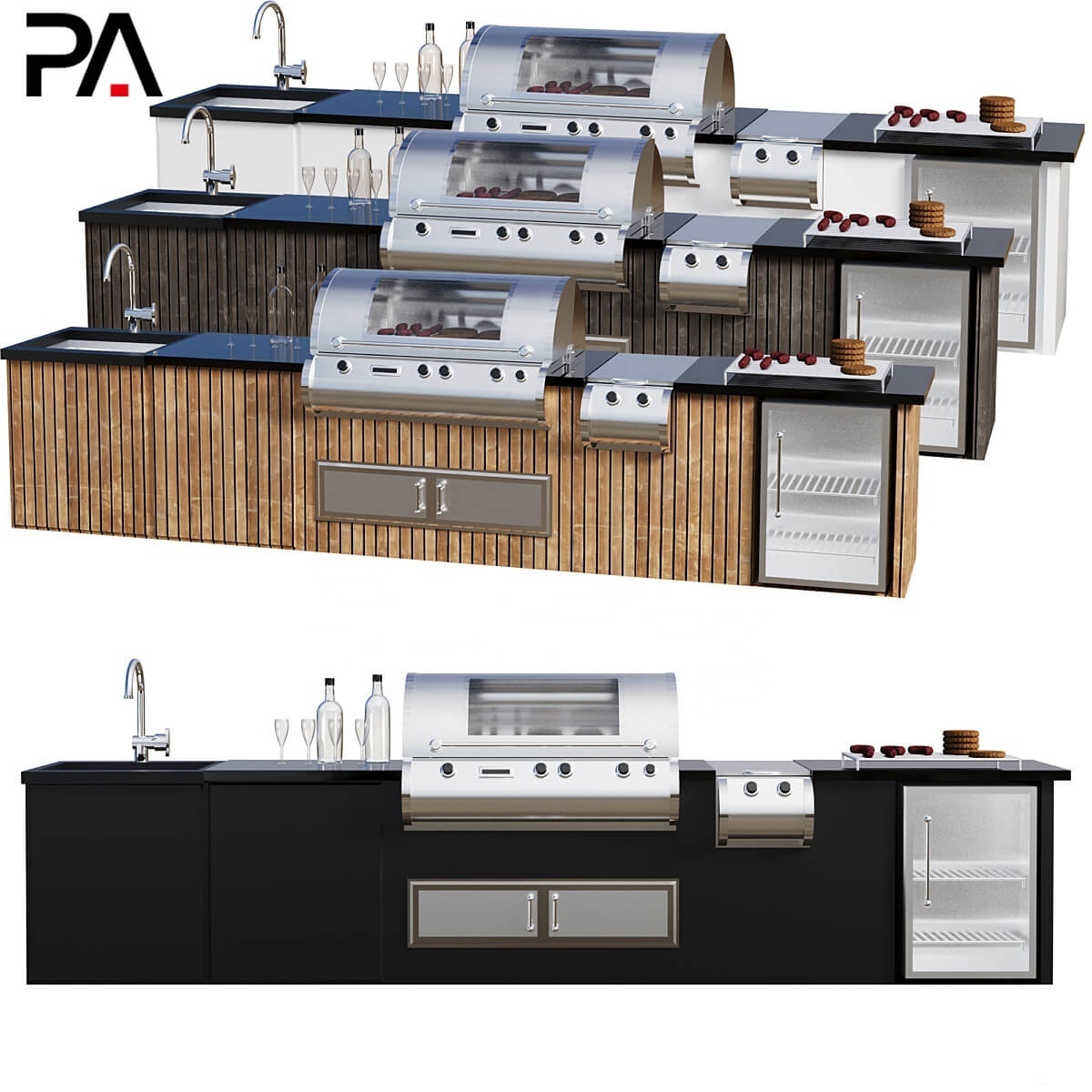 PA modern bbq island stainless steel outdoor kitchen grill with fridge sink base cabinets