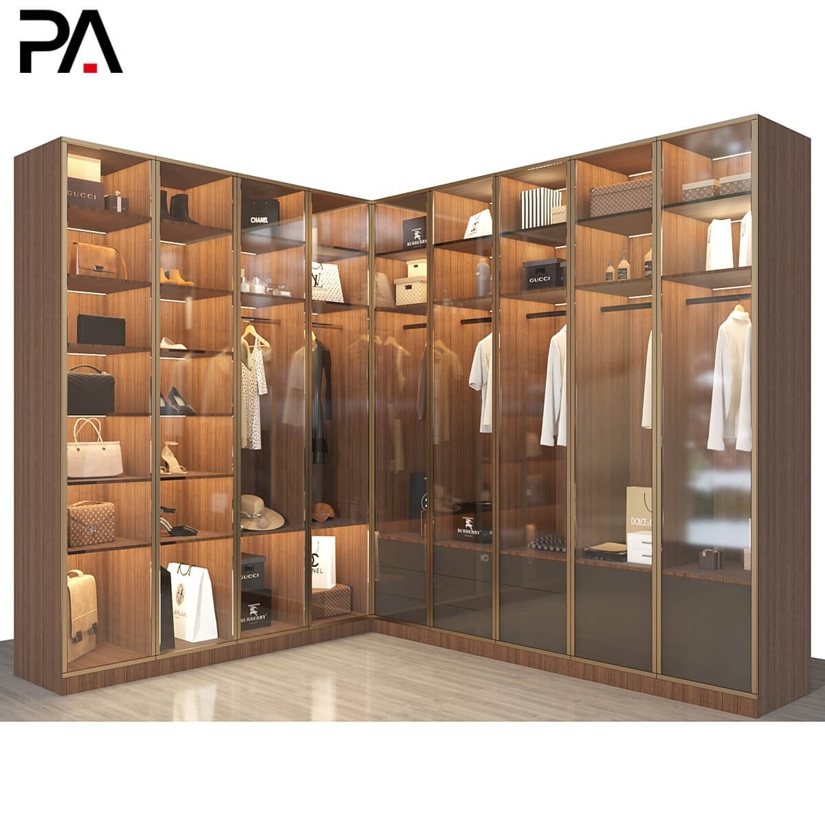 PA bedroom furniture modern design storage hanging wardrobe with shoe organizer walkin closet