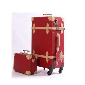 Red color PU Leather vintage trunk luggage with 12'' girls makeup suitcase