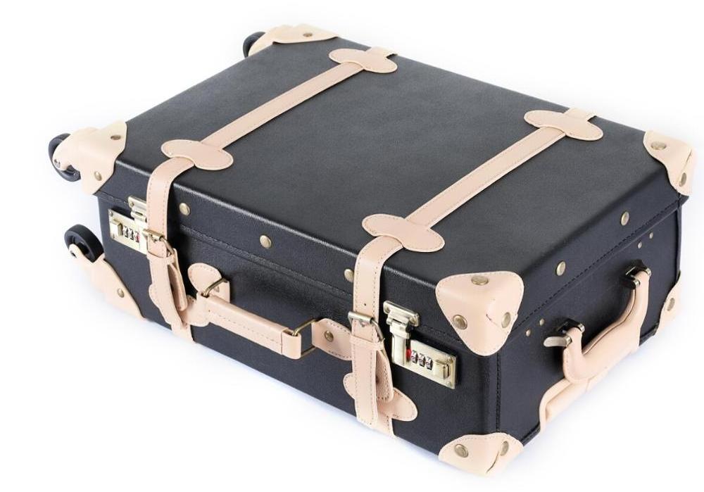 Wholesale Black PU Leather Women Unisex Hand-Made Trolley Luggage Suitcase