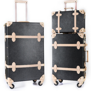 Wholesale Black PU Leather Women Unisex Hand-Made Trolley Luggage Suitcase