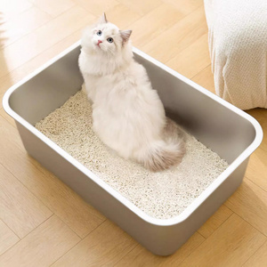 High Side Semi-Enclosed Nonstick Litter Pan Large Metal Litter Box Stainless Steel Cat Litter Box