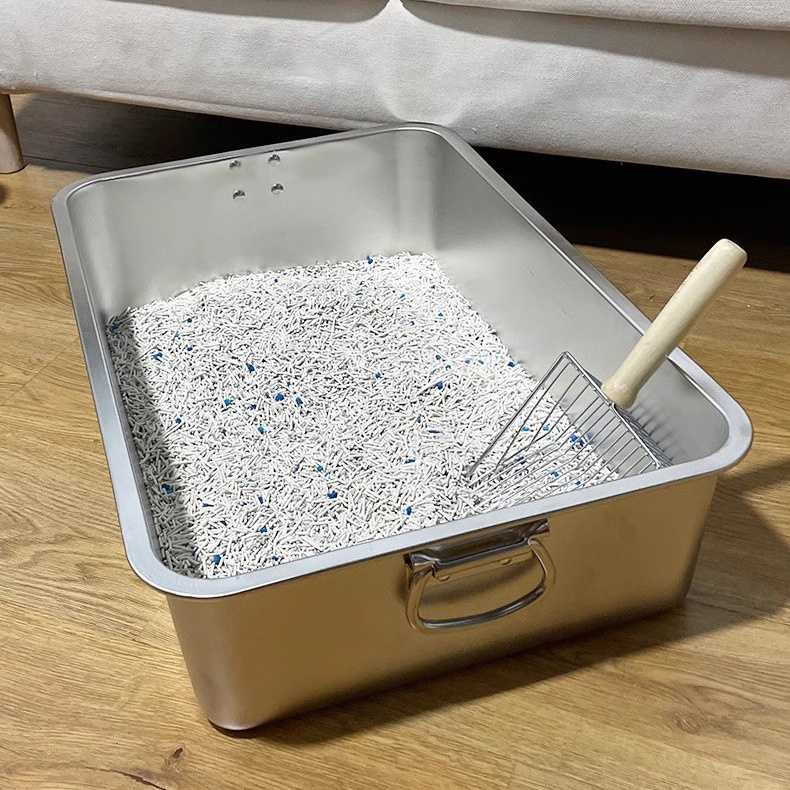 High Side Semi-Enclosed Nonstick Litter Pan Large Metal Litter Box Stainless Steel Cat Litter Box