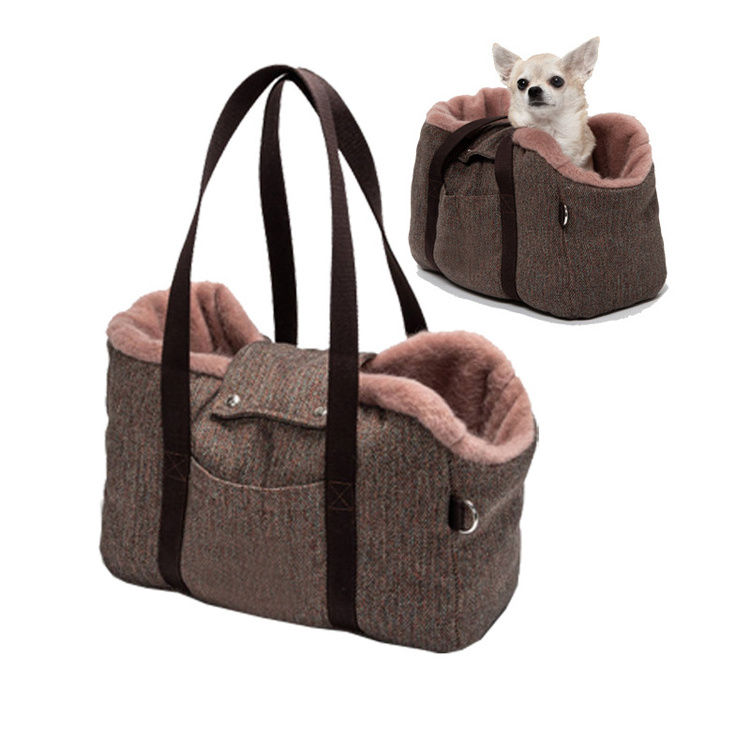 Fashion Pet Carrier Basket Plush Cat Shopping Bag Bolsa De Viaje Para Mascotas Luxury Tote Pet Sling Carrier For Small Dogs