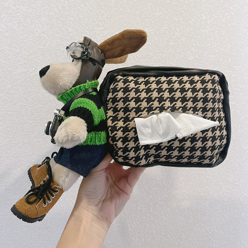 Dog Doll Cartoon Car Tissue Box Car Tissue Holder Organizer With Accessories