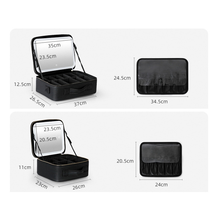 2023 Large Capacity PU Makeup Organizer Bag Travel Makeup Case with LED Light Mirror Zipper Closure and Logo Pattern