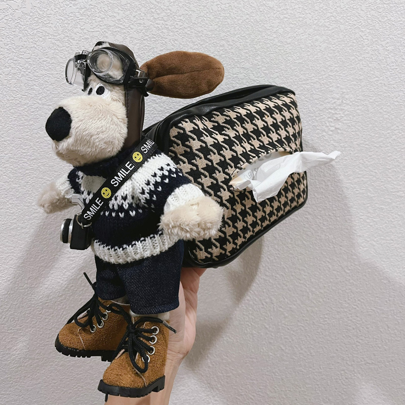 Dog Doll Cartoon Car Tissue Box Car Tissue Holder Organizer With Accessories