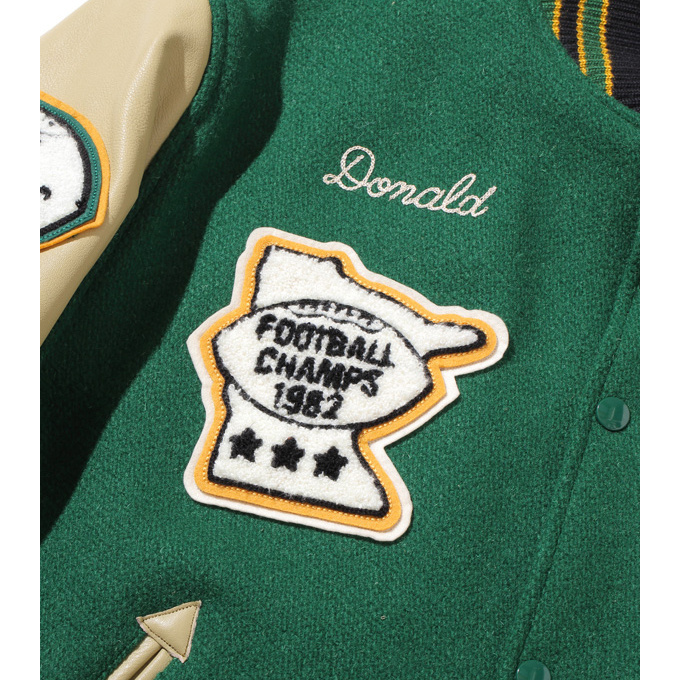 OEM Embroidery Patches Custom Men Letterman jacket Leather Sleeves green and Vegas gold letterman varsity Jacket