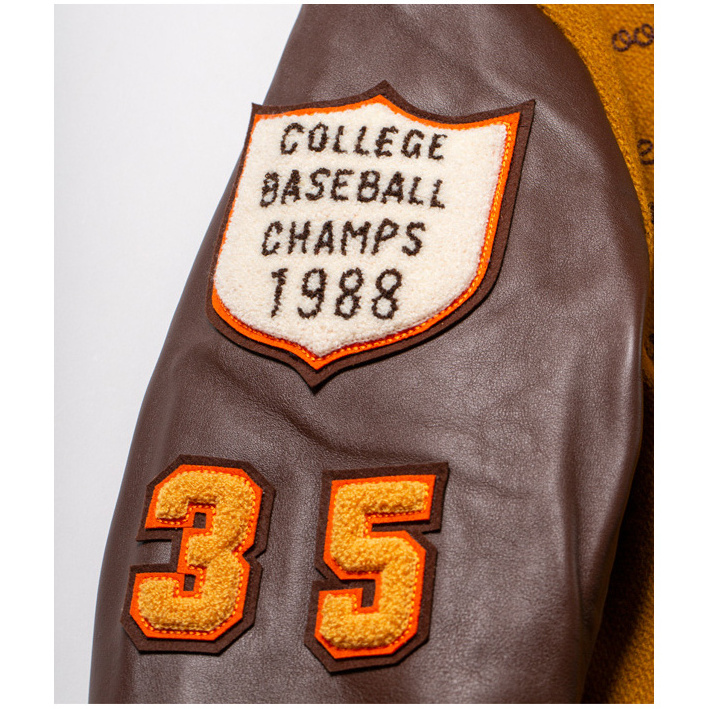 2024 OEM oversized varsity jacket in orange embroidery chenille wool letterman men jacket