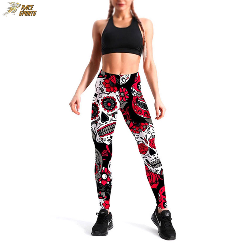 Top Quality Sexy Women Gym Print Leggings Skin Fit Tights High Elastic Waist Women Sublimation Legging Pant