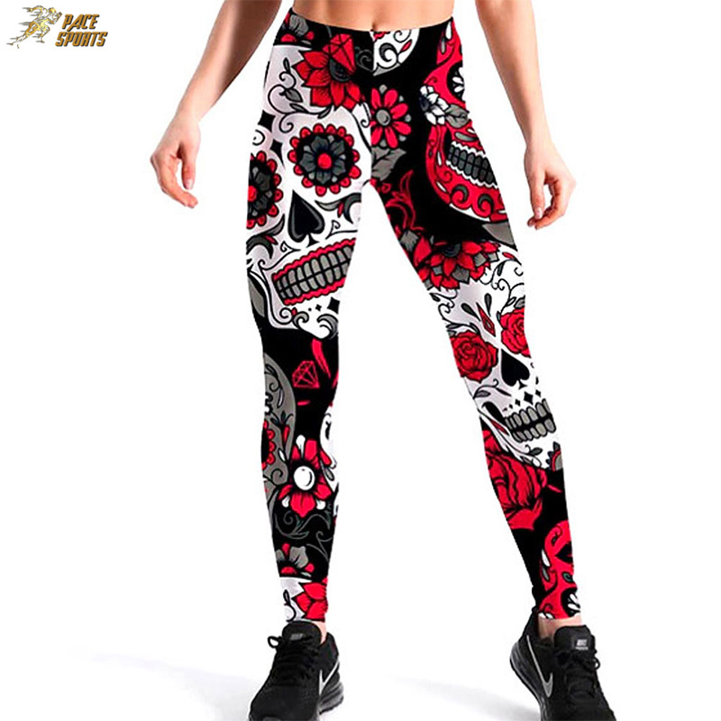 Top Quality Sexy Women Gym Print Leggings Skin Fit Tights High Elastic Waist Women Sublimation Legging Pant