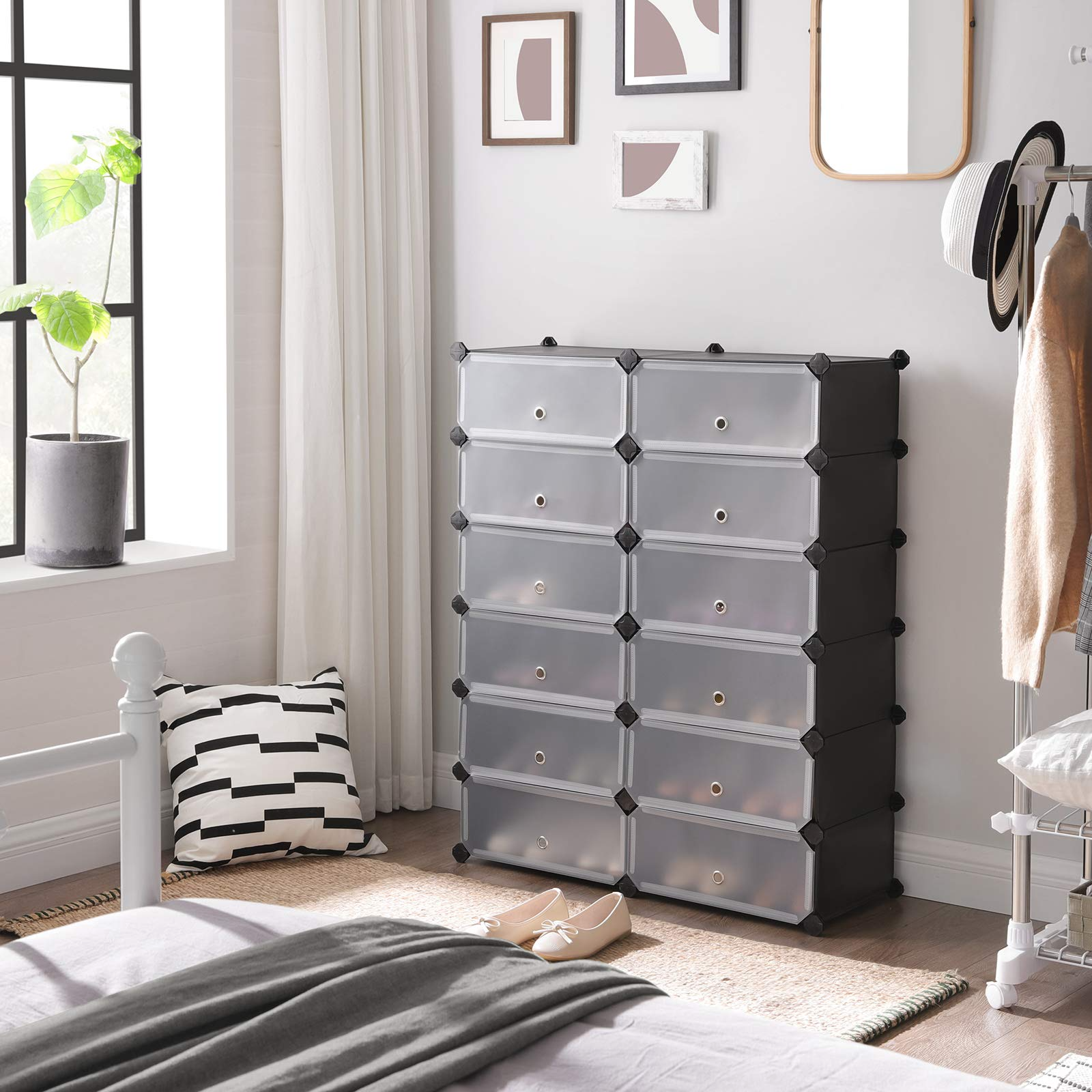 2022 Hot Selling New Design Modern 6-Tier 12 Cubes Shoe Rack with Doors