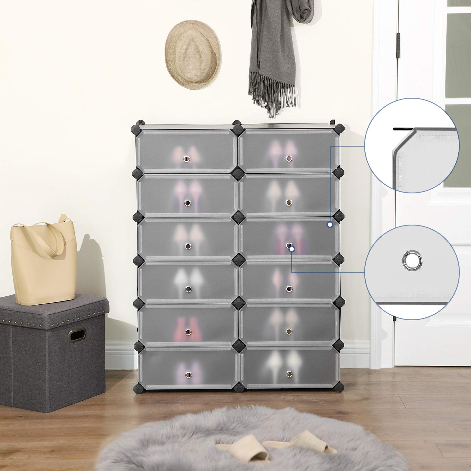 2022 Hot Selling New Design Modern 6-Tier 12 Cubes Shoe Rack with Doors