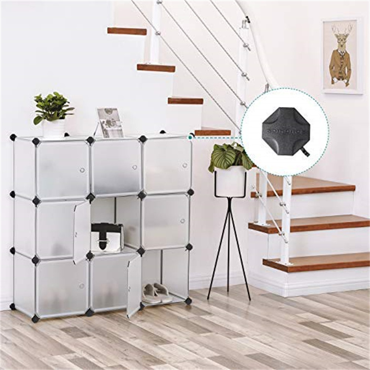 Custom DIY Stackable Cube Plastic Shoes Organizer Racks White 9 Cubes Storage With Door