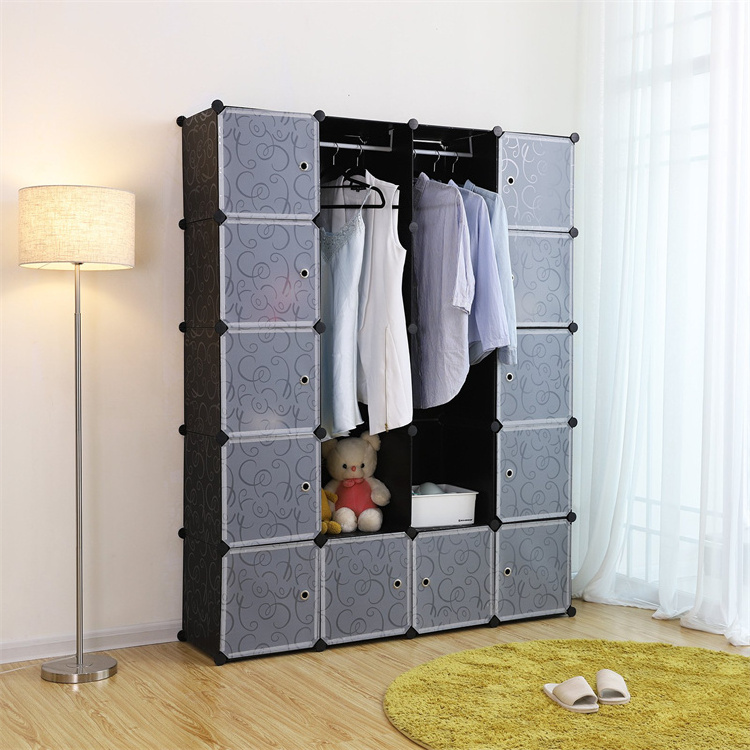 Custom DIY Portable Wardrobe Closets 16 Cubes Bedroom Armoire with Doors