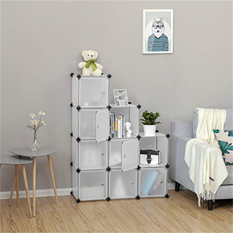 Custom DIY Stackable Cube Plastic Shoes Organizer Racks White 9 Cubes Storage With Door