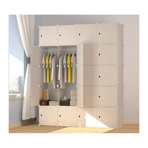 Foldable 16 Cubes Storage Organizer Cube Wood Pattern Portable Wardrobe Closet for Hanging Clothes