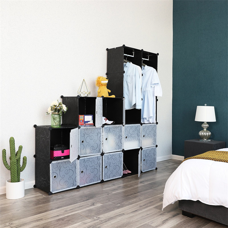 Custom DIY Portable Wardrobe Closets 16 Cubes Bedroom Armoire with Doors