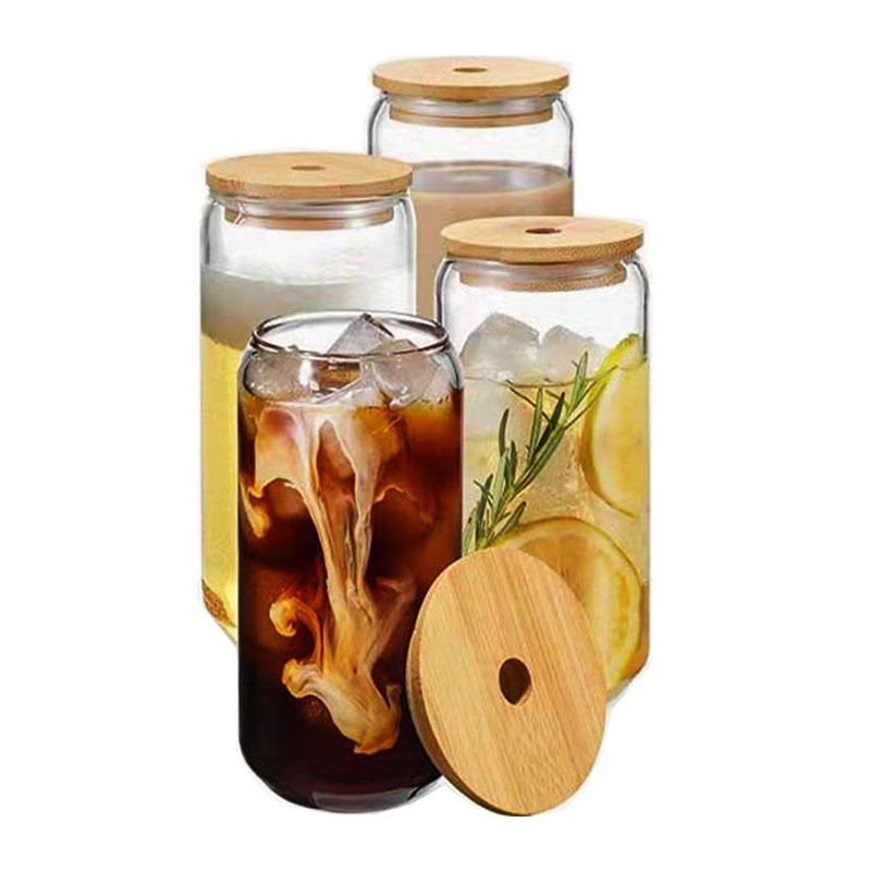 Clear Soda Pop Shaped Sublimation Mason Jar Glass Can cup Glass with Straw bamboo lid