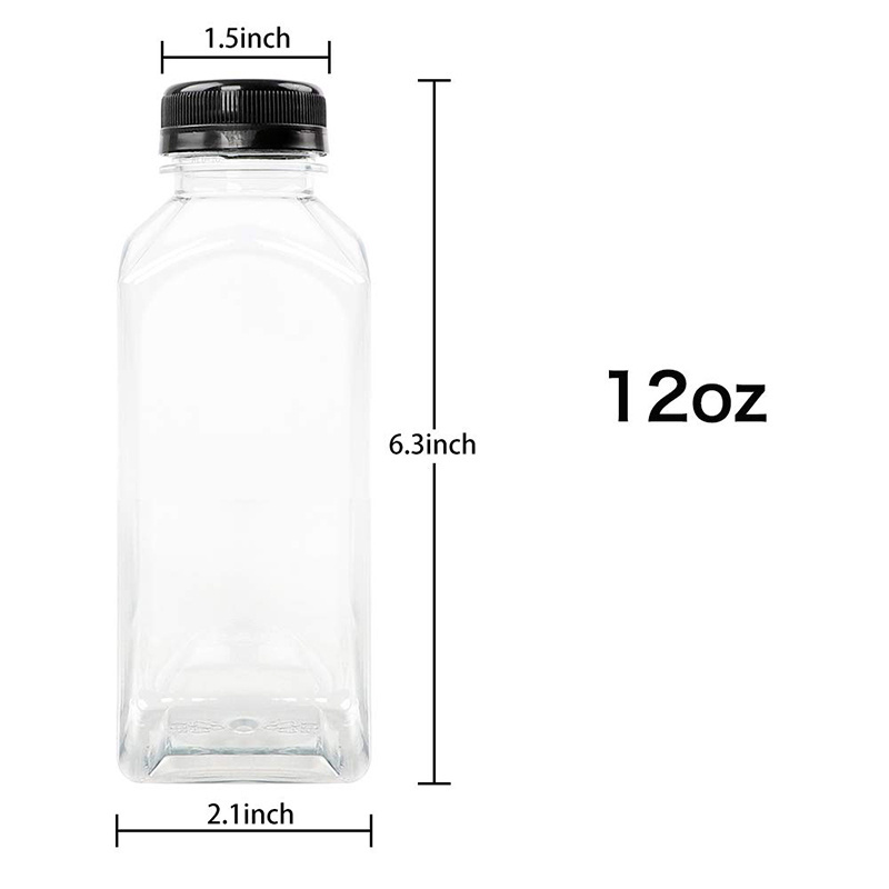 10 oz 16oz Empty Square Transparent PET Plastic Smoothie Juice Bottle with Top