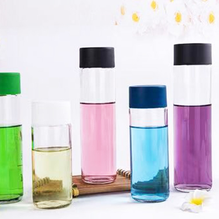 8oz 12oz 16oz Wide Mouth Slim VOSS Cylinder Sport Glass Drinking Water Bottle With Plastic Lids