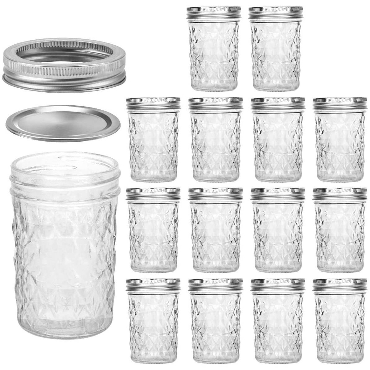 Glass Mason Jars Pot 8 OZ Canning Jars Jelly Jars with Regular Silver Lids Ideal for Jam Honey Wedding Favors Shower