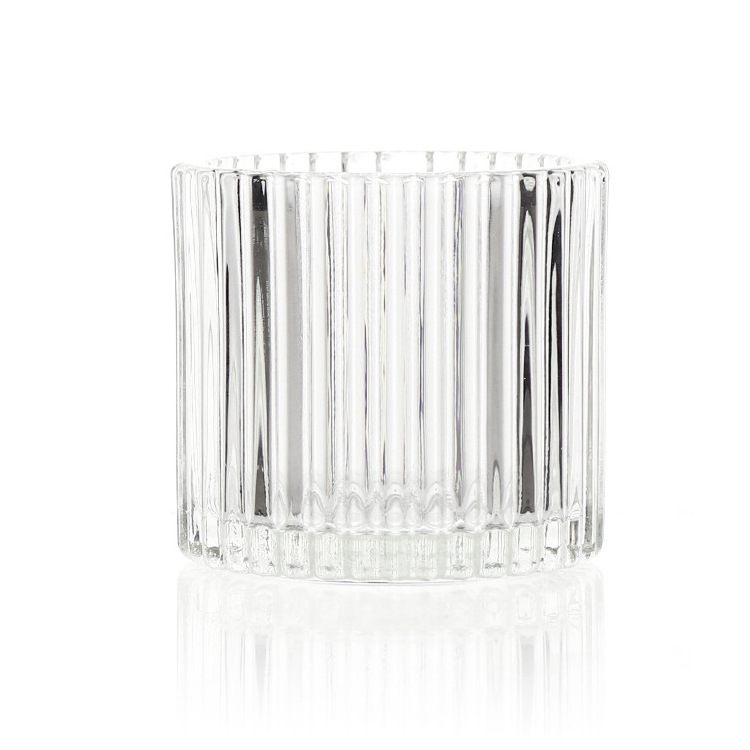 Wholesale Strip Ribbed Pleated Clear Custom Color Restaurant Votive Glass Candle Holder Container Jar Vessels