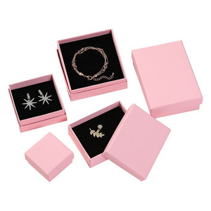 Wholesale custom logo jewelry packaging ring earring necklace bracelet pink black cardboard paper jewelry box with lid