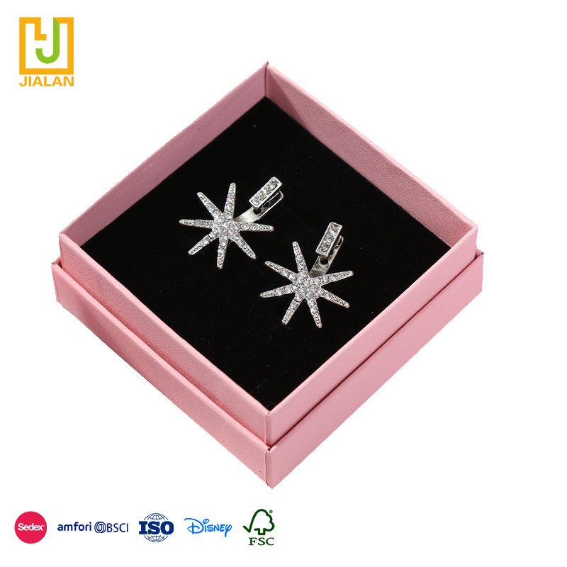 Wholesale custom logo jewelry packaging ring earring necklace bracelet pink black cardboard paper jewelry box with lid