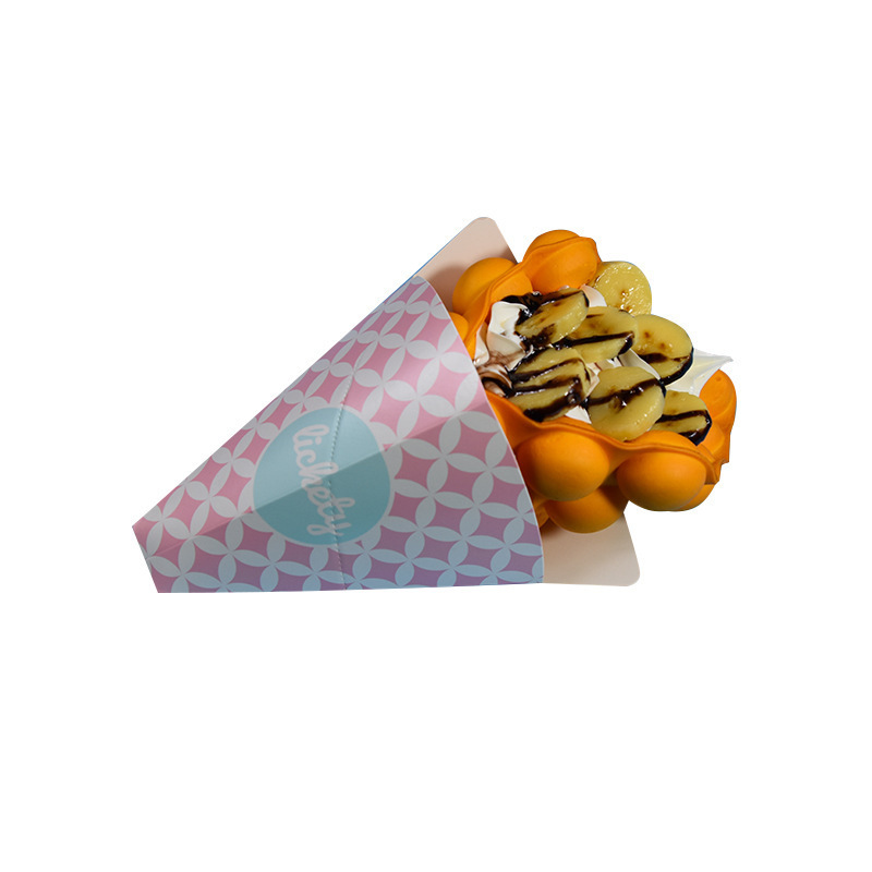 Wholesale Custom Logo Fast Food Packaging French Fries  Waffle Package Disposable Triangle Crepe Cone Holder Paper Box