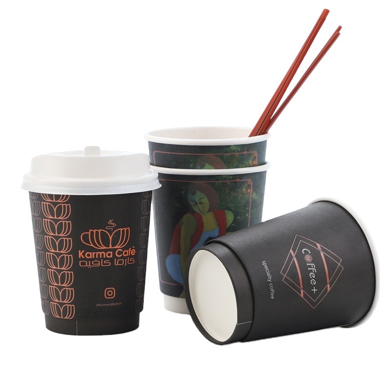 gold foil stamping black coffee cup disposable  takeaway double wall  paper s with lid