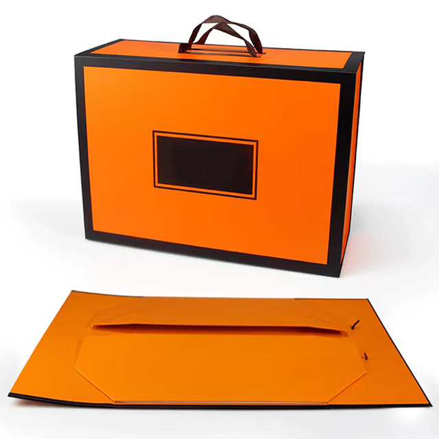 Design Custom Printing Logo Orange Matt Varnish Unique Folding Shoe Box Packaging With Handle