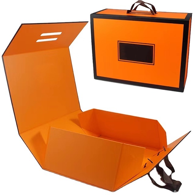 Design Custom Printing Logo Orange Matt Varnish Unique Folding Shoe Box Packaging With Handle