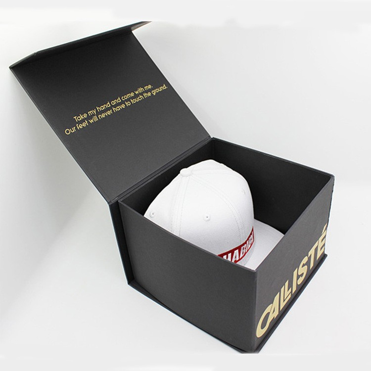 custom printed black gift snapback hat packaging