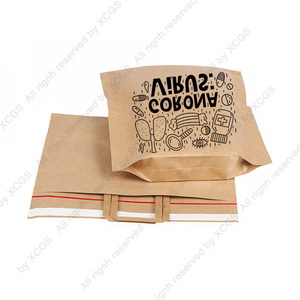 White Reusable Custom Logo Printed Food Kraft Paper Togo Bag For Restaurant Food Package Craft Togo Kraft Food Bag With Handle