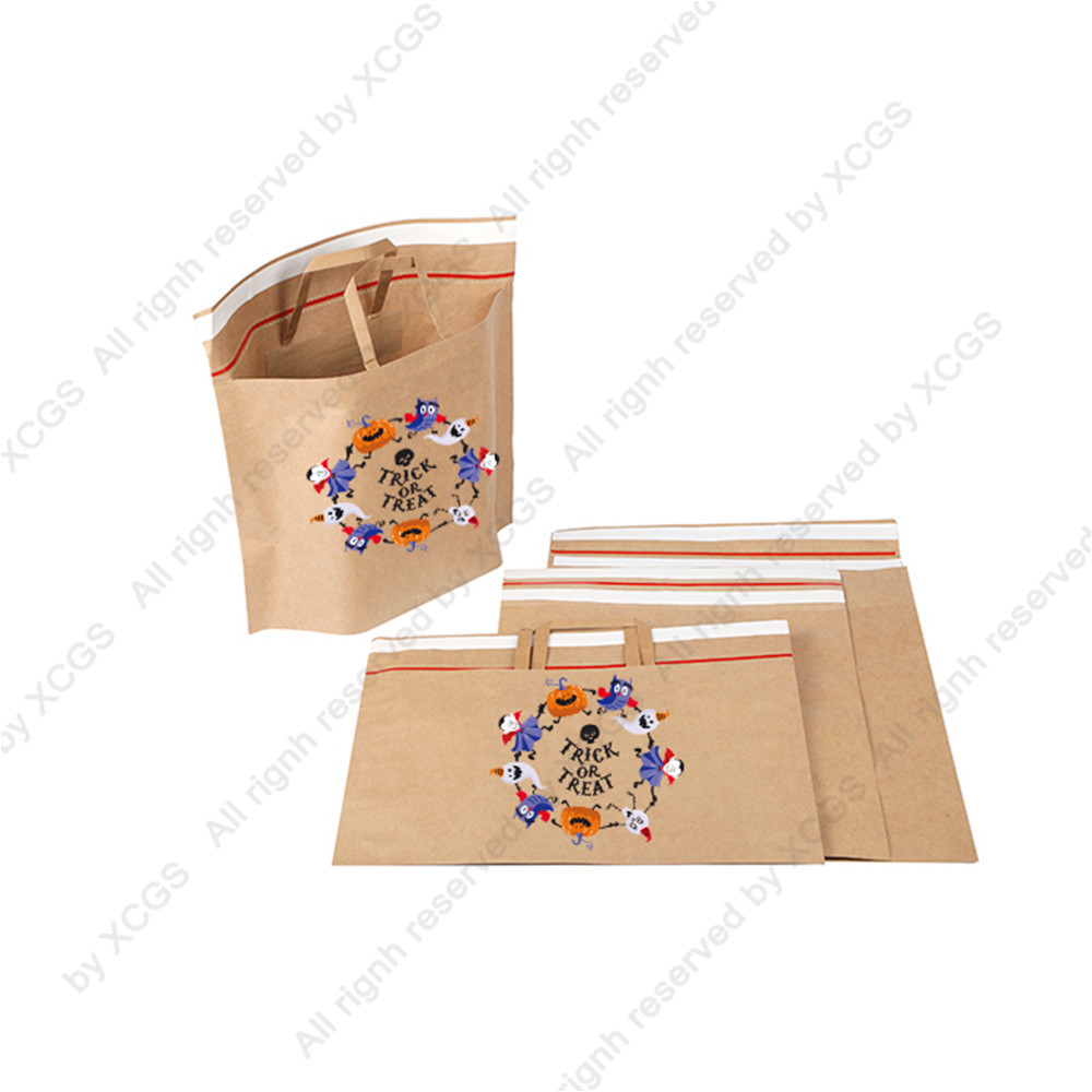 White Reusable Custom Logo Printed Food Kraft Paper Togo Bag For Restaurant Food Package Craft Togo Kraft Food Bag With Handle