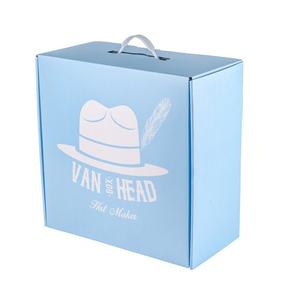 Hat packaging Fedora box Luxury Kraft Paper Custom Printed Blue Fedora Hat Box plastic handle Packaging BestSuppliers