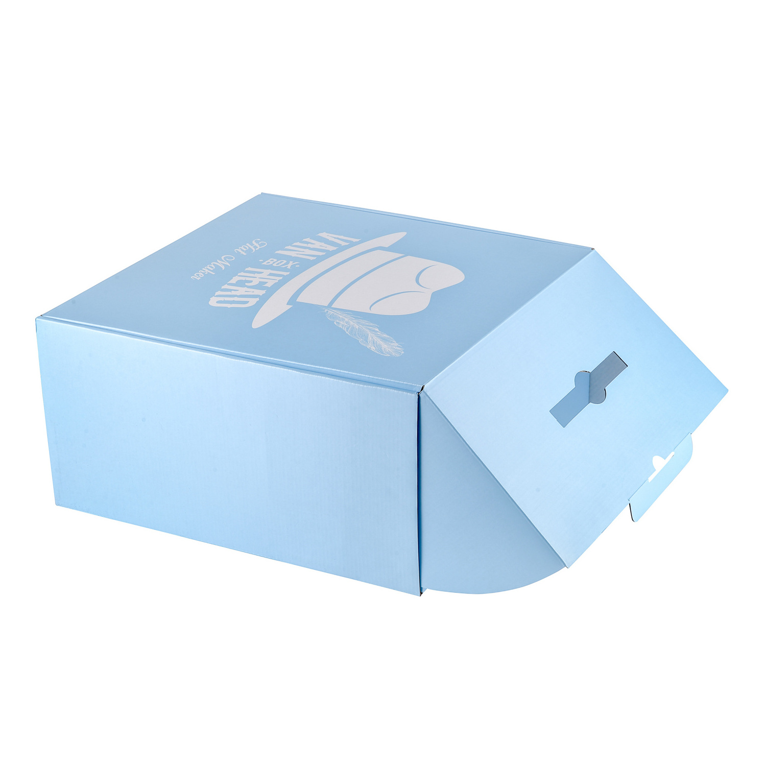 Hat packaging Fedora box Luxury Kraft Paper Custom Printed Blue Fedora Hat Box plastic handle Packaging