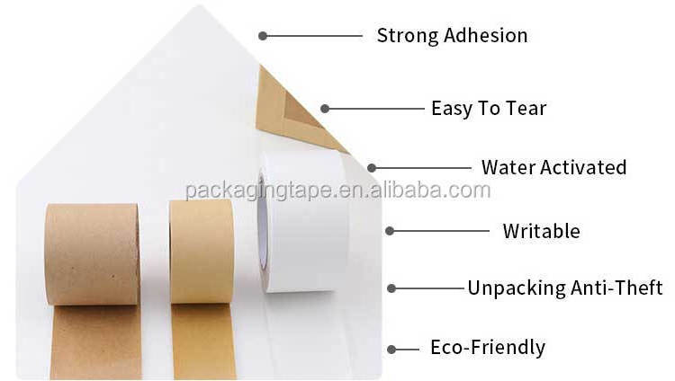 Customize Non Reinforced White Water Activated Kraft Paper Gummed Tape No Thread Tape For Carton Sealing