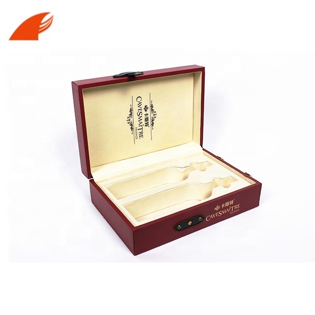 Custom Luxury  New Design Two Bottles MDF Wine Box With Leather Buckle And Handle/Metal Logo For Red Wine Packaging Wholesale