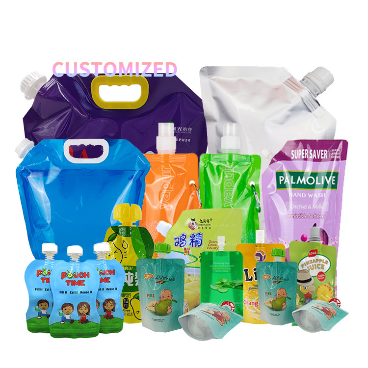 Food Bag Side 220ml Liquid 5 Liter Juices 200 Ml Custom Bottle Shape Spout Pouch For Water Sports Drinks