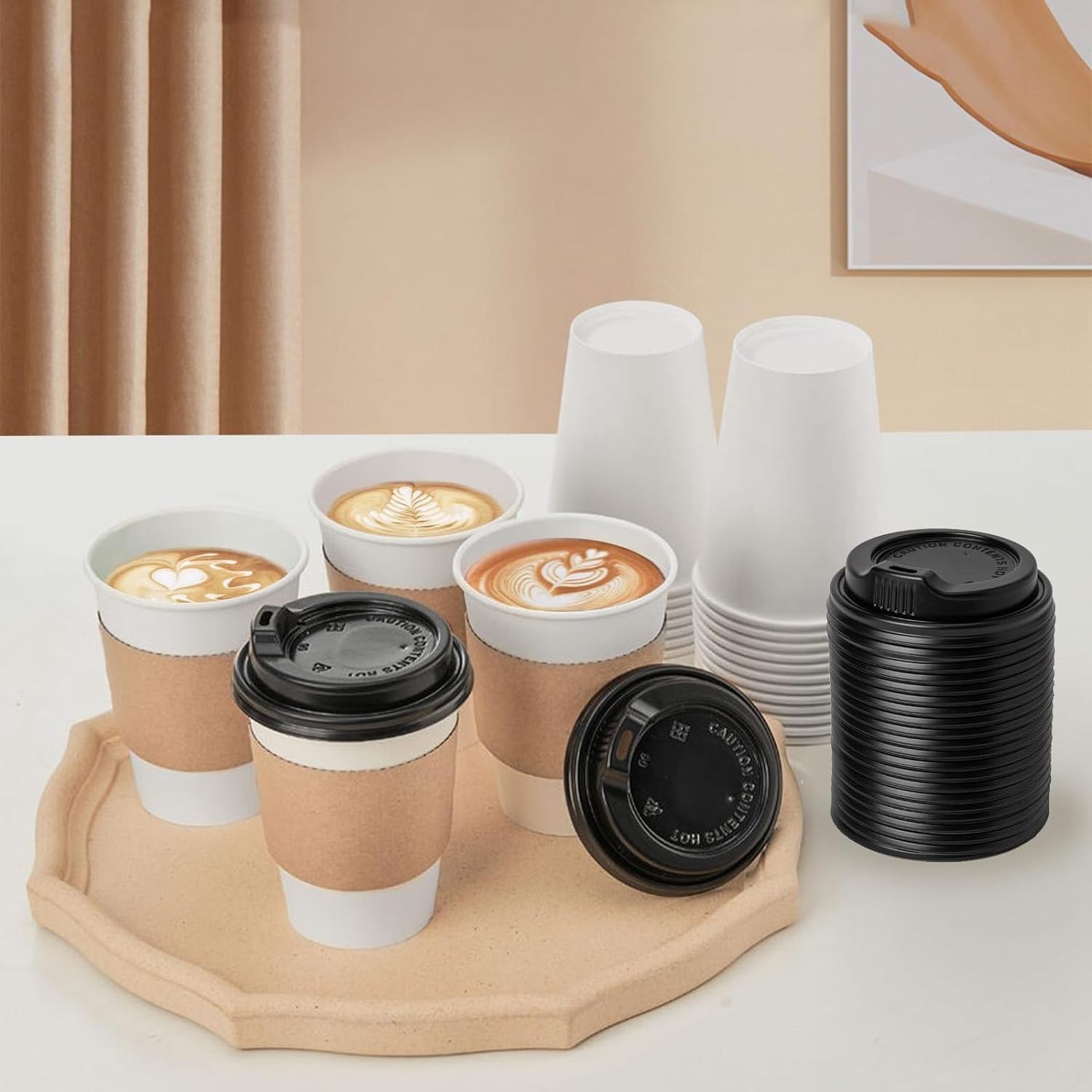 Custom Paper Cup 8oz/12oz/16oz/20oz Water-Based Coating Disposable Paper Coffee Cup With Lid And Sleeve For Hot Cold Drinks Teas