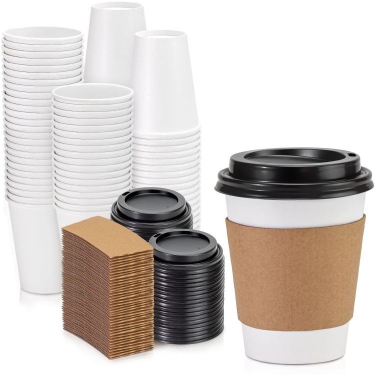 Custom Paper Cup 8oz/12oz/16oz/20oz Water-Based Coating Disposable Paper Coffee Cup With Lid And Sleeve For Hot Cold Drinks Teas