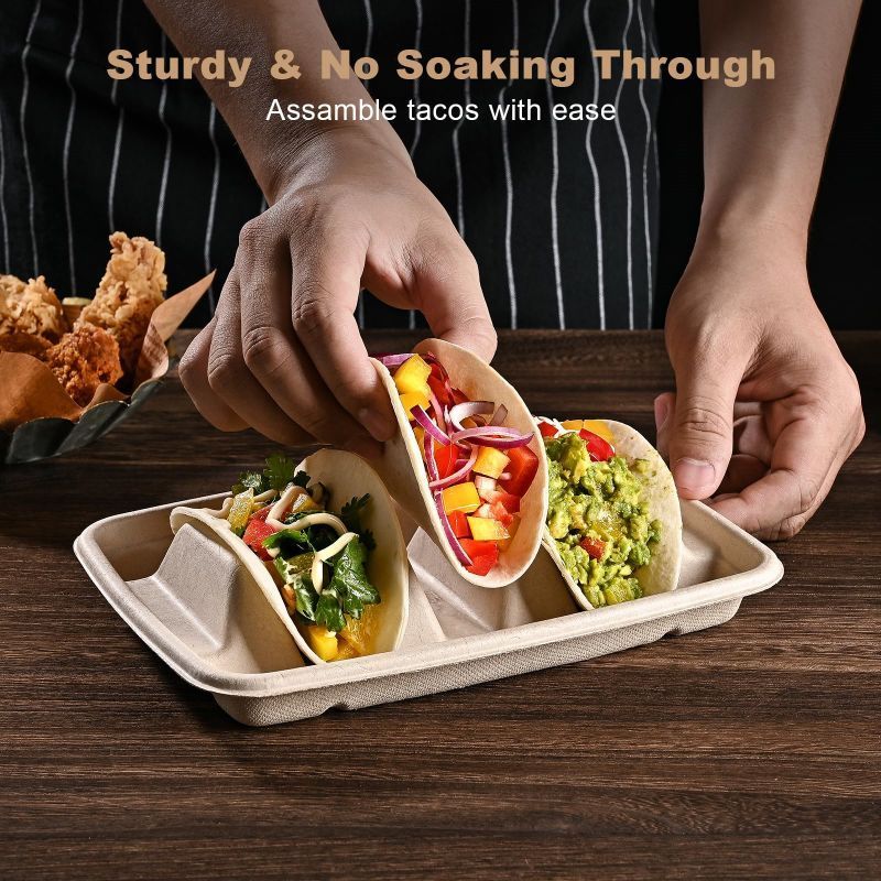 Wholesale Disposable Taco Stand Holder Box Taco Holder Paper Card For Party Fiesta 3 Tacos Packaging Box