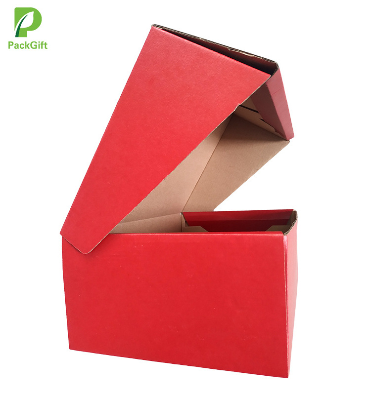 Support custom 318X205X112mm Red drop front corrugated paper shoe box with logo