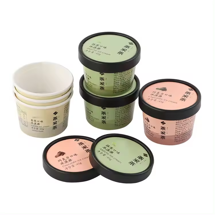 3oz 4oz 5oz 8oz 12oz Custom Disposable Paper Cup Packaging Frozen Yogurt Ice Cream Cups Lids