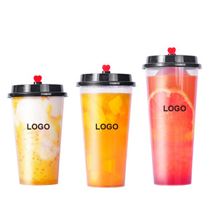 Custom logo 350ml 16oz 500ml 700ml disposable thick smoothie PP clear transparent plastic bubble boba milk tea cup with lid