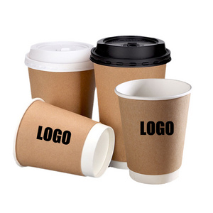 Custom logo 7oz 8oz 9oz 10oz 12oz 13oz 14 oz 16oz 8 oz 22oz disposable double ripple wall hot stamping lid coffee paper cups