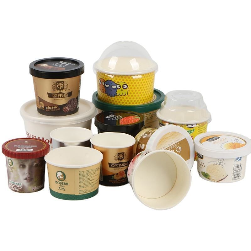 3oz 4oz 5oz 8oz 12oz Custom Disposable Paper Cup Packaging Frozen Yogurt Ice Cream Cups Lids