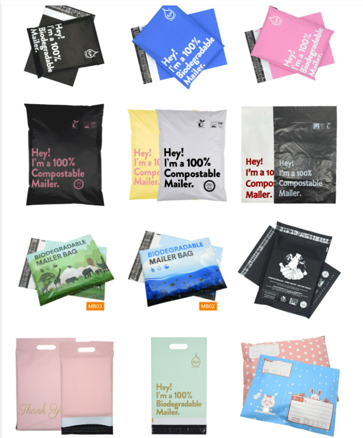 Custom Printed Small Silver Grey Postal Reusable Polythene Colored Patterned Plastic Brown Polymailers Pink Courier Mailing Bags